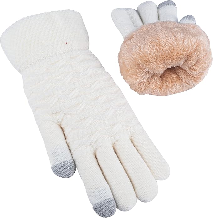 Women's warm fleece-lined knitted touchscreen gloves for winter, perfect for outdoor smartphone use.