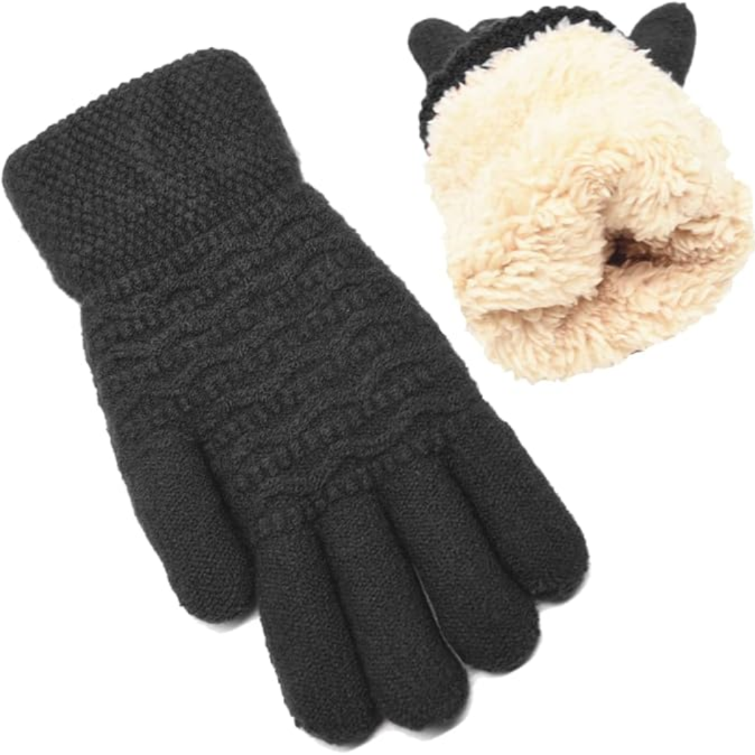 Stylish women's insulated knitted gloves with warm fleece lining & touchscreen fingers for daily use.