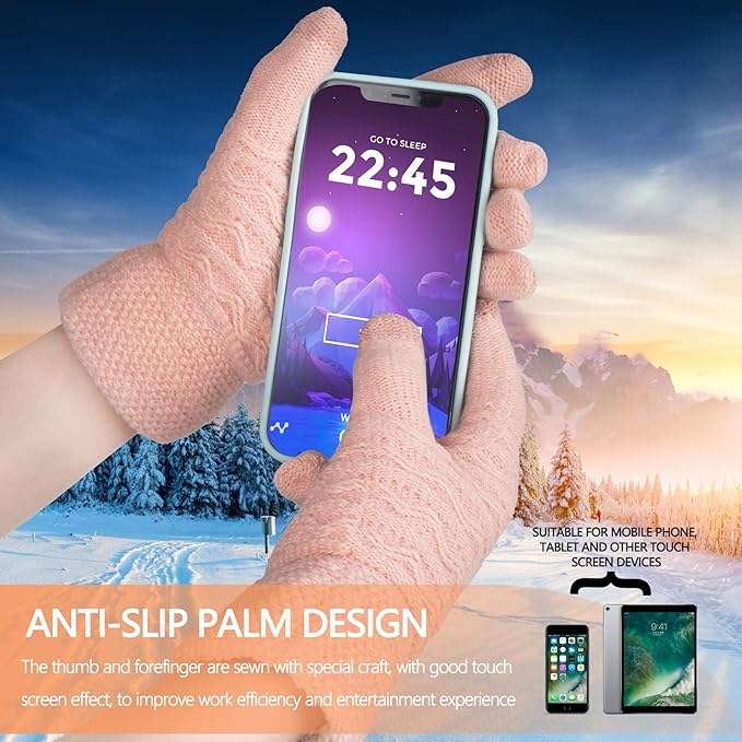 Versatile women's warm touchscreen gloves, knitted and fleece-lined, essential winter accessory for phones.