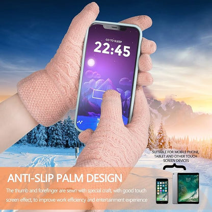 Versatile women's warm touchscreen gloves, knitted and fleece-lined, essential winter accessory for phones.