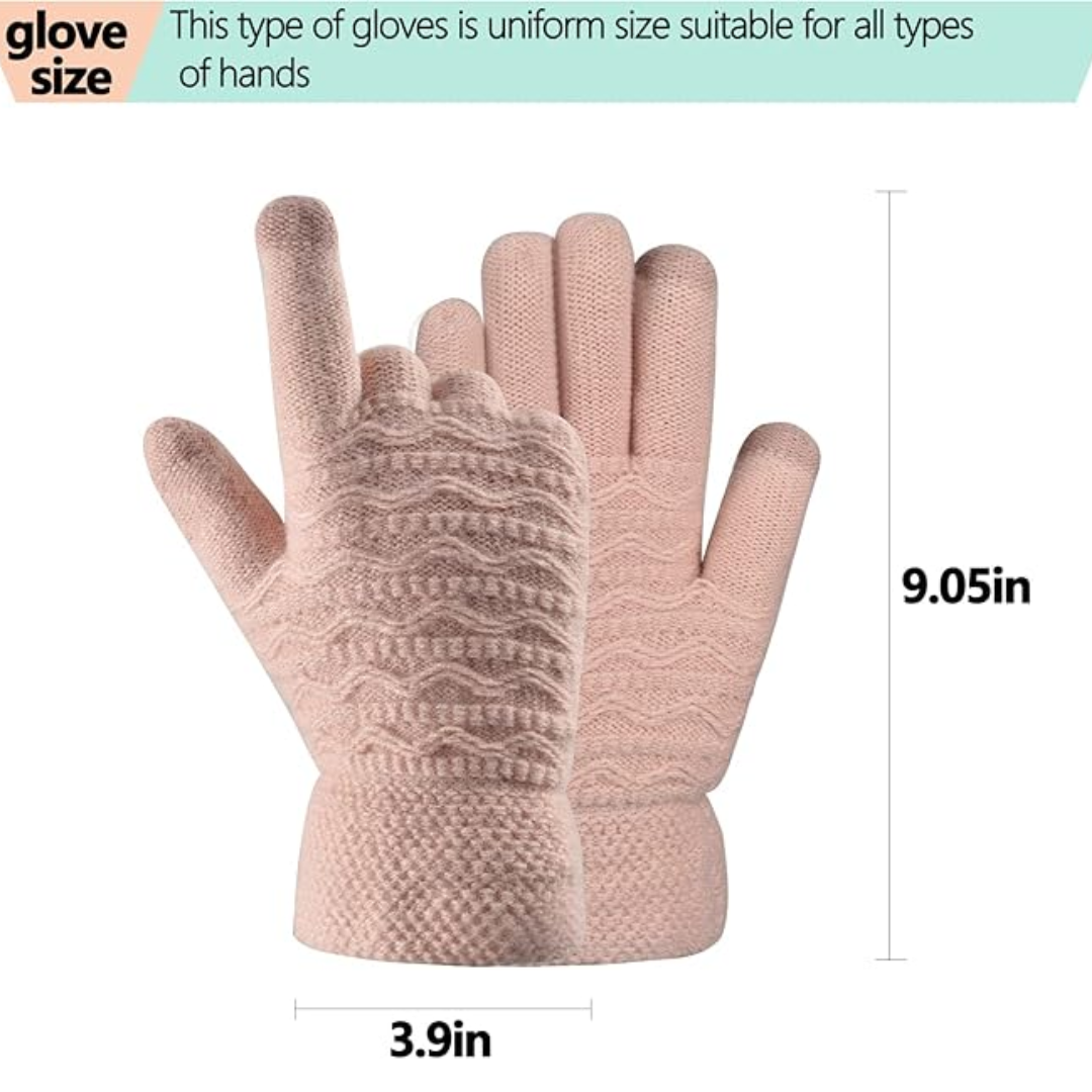 Comfortable women's touchscreen gloves, knitted with a warm fleece lining, perfect for winter and phone use.