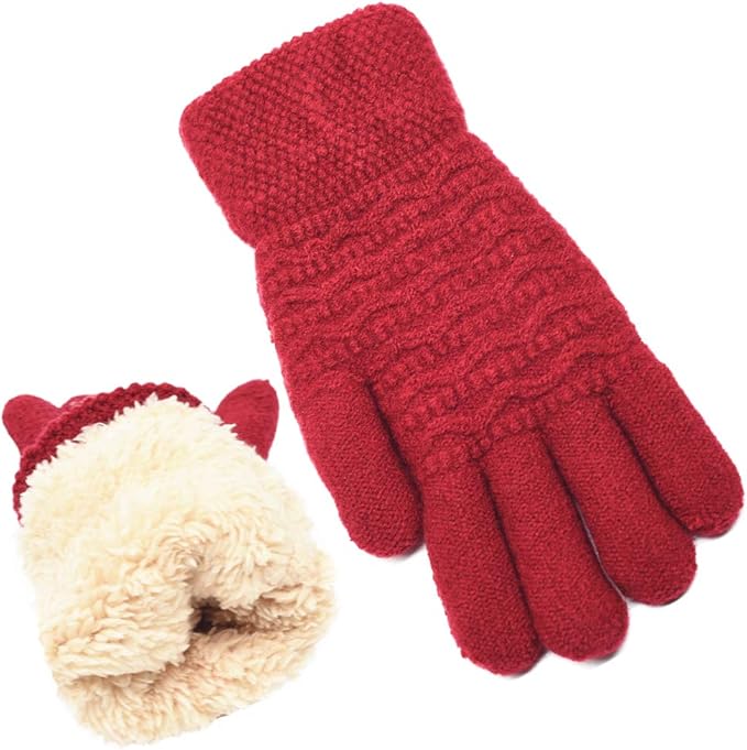 Winter-ready women's touchscreen gloves, knitted with warm fleece lining, ideal for cold weather activities.