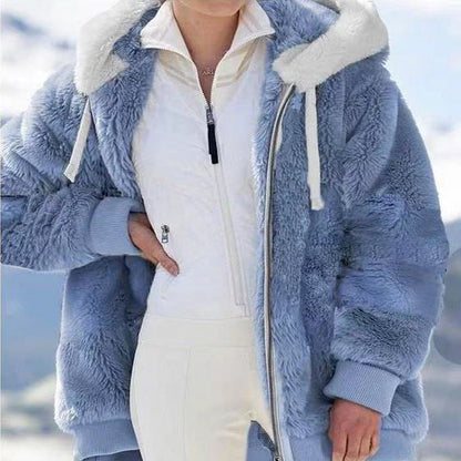 Cozy women's full-zip hooded winter coat, ideal for staying warm & fashionable.