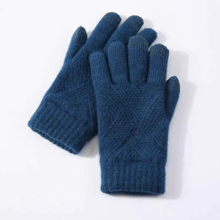 Soft women's winter gloves, warm knitted design, touchscreen enabled for outdoor activities.