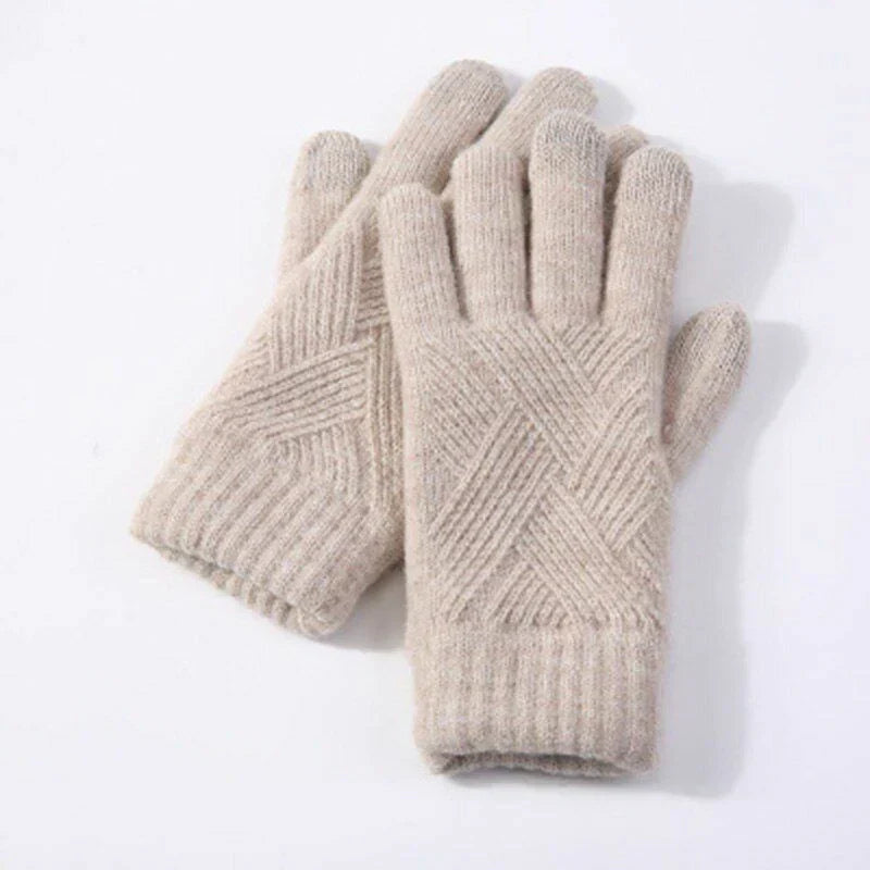 One-size warm knitted gloves for women, touch screen friendly, a cozy fashion accessory.