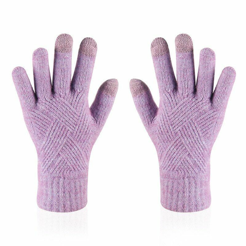 Fashionable women's knitted gloves, warm & cozy, works with touchscreens, essential for cold.
