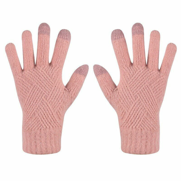 Winter essential: warm knitted women's gloves with responsive touchscreen fingers.