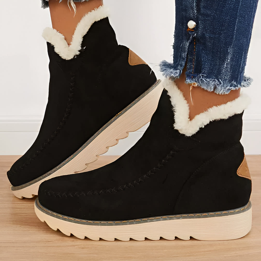 Stylish women's non-slip ankle snow booties with warm lining, perfect for winter casual wear.