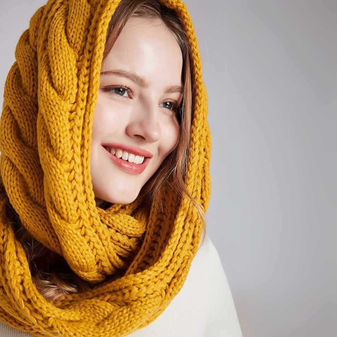 Elegant women's soft knitted winter scarf. Ribbed texture offers warmth & fashion.