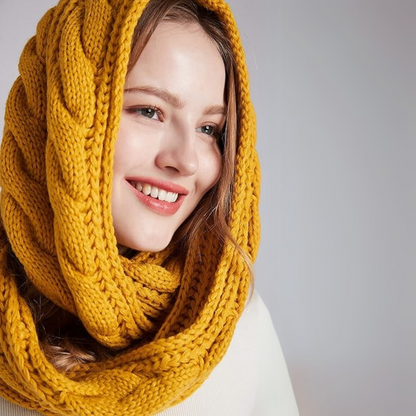 Elegant women's soft knitted winter scarf. Ribbed texture offers warmth & fashion.