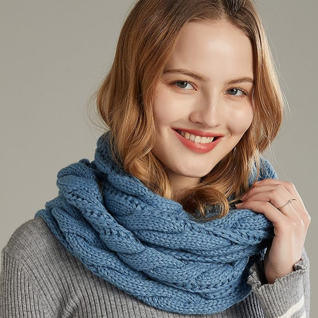 Women's knitted fashion scarf. Warm, ribbed, and ultimately soft for cold weather.