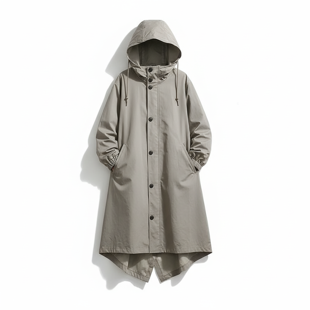 Travel-friendly women's water resistant rain jacket. Lightweight, hooded & longline for versatile weather protection.