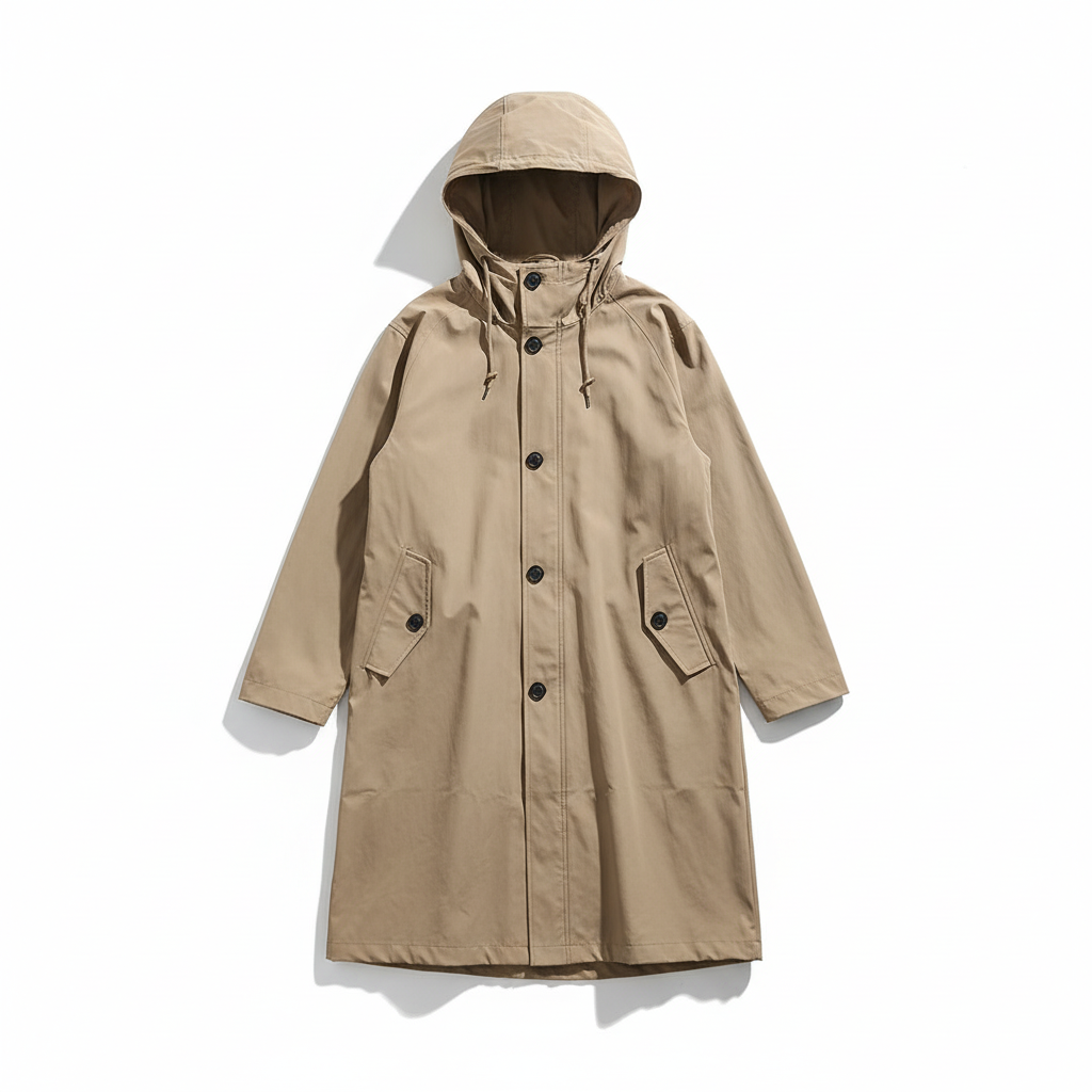 Casual women's hooded rain jacket, water resistant with a longline fit. Ideal lightweight coat for outdoor comfort.