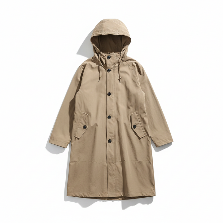 Casual women's hooded rain jacket, water resistant with a longline fit. Ideal lightweight coat for outdoor comfort.