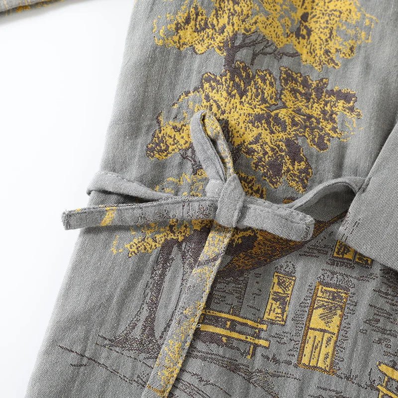 Elegant women's loungewear: soft watercolor print kimono top & pants pajama set for stylish home comfort.