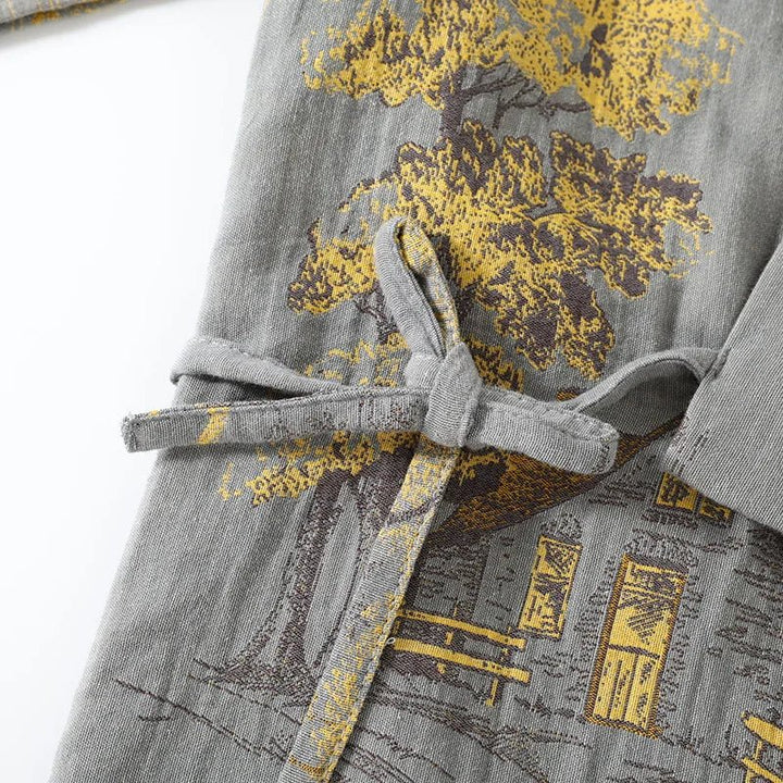 Elegant women's loungewear: soft watercolor print kimono top & pants pajama set for stylish home comfort.