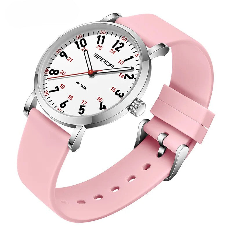 Women's waterproof easy-read watch for nurses & healthcare pros. Durable, luminous dial, 24-hr display for clinical timing.