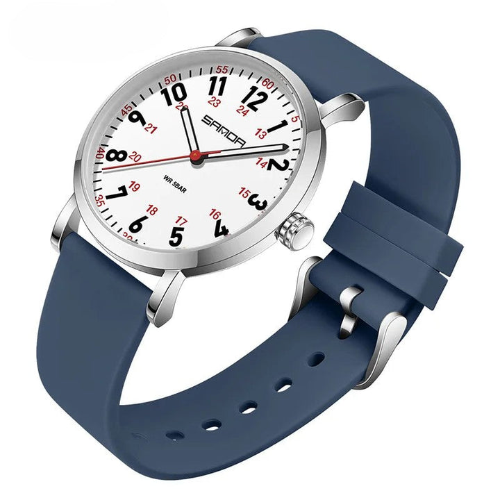 Sleek women's medical watch, waterproof & easy-read. Essential for nurses, features 24-hr display & durable design.