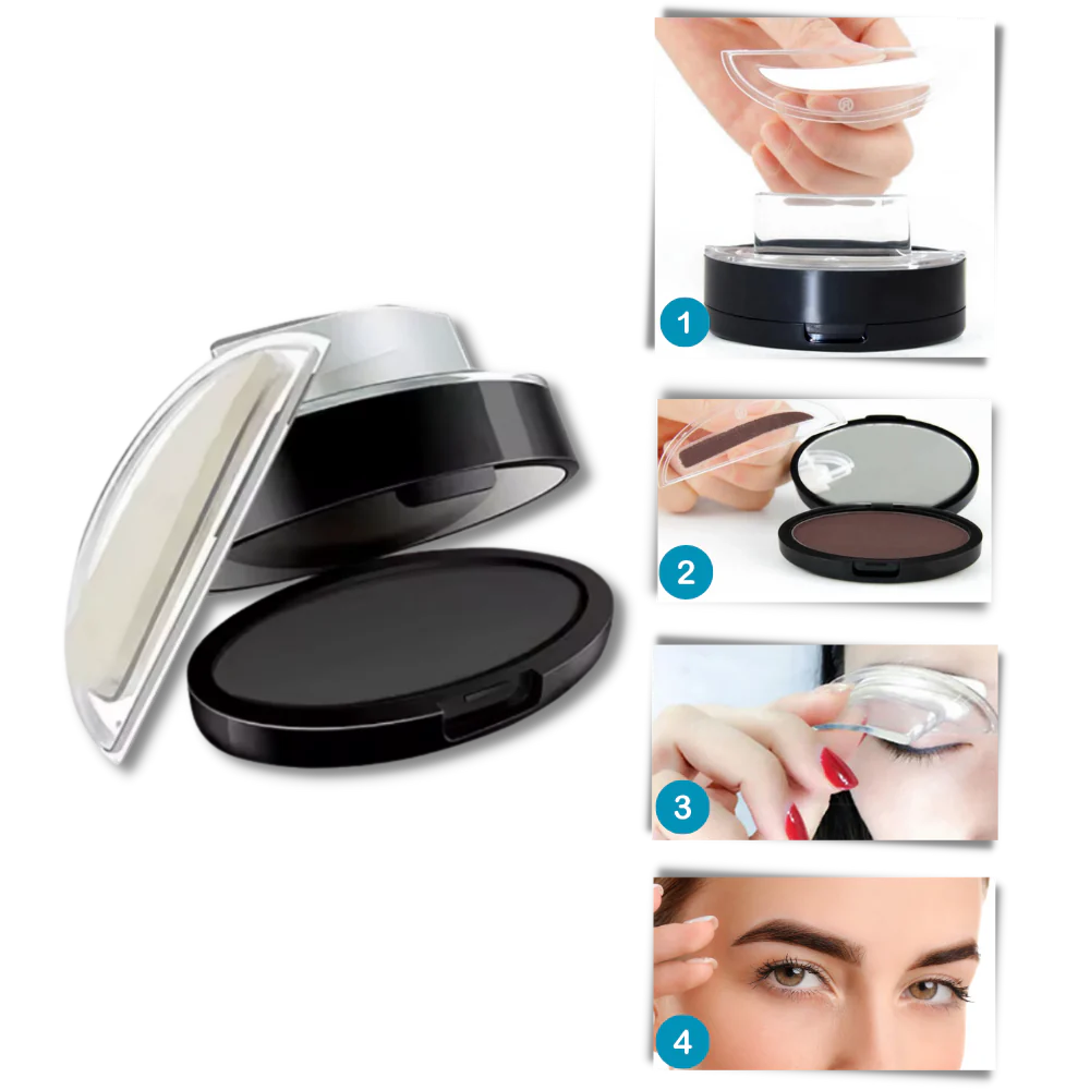 Compact waterproof eyebrow makeup kit for women. Includes stamp & stencils to create gorgeous, lasting brows.