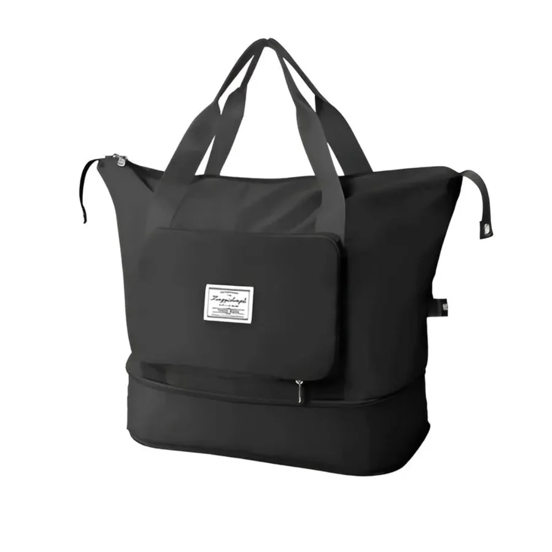 Compact women's foldable duffel bag, waterproof & lightweight for easy packing on any travel adventure or gym visit.