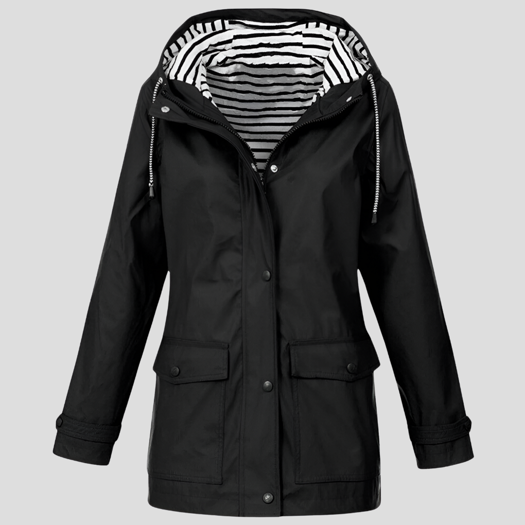 Stylish women's hooded raincoat, perfect lightweight outerwear for everyday wear & wind protection.