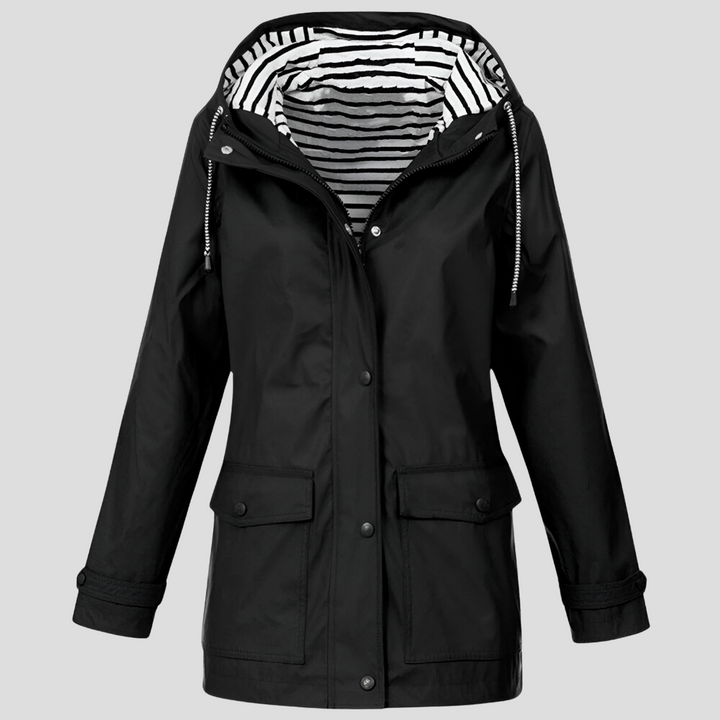 Stylish women's hooded raincoat, perfect lightweight outerwear for everyday wear & wind protection.