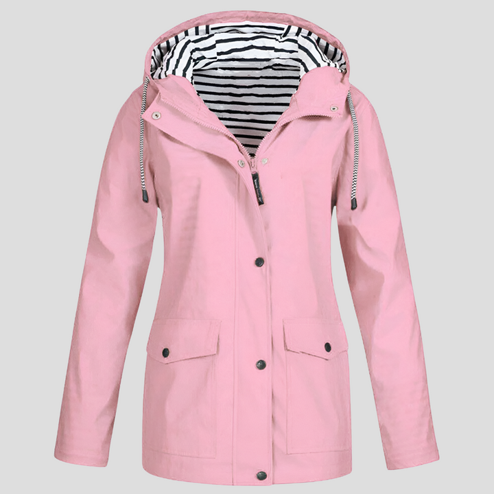 Women's casual waterproof hooded raincoat, essential lightweight outerwear for everyday weather protection.
