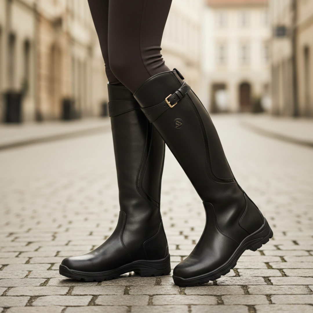 Women's orthopedic waterproof knee-high boots featuring an adjustable calf and excellent winter traction.