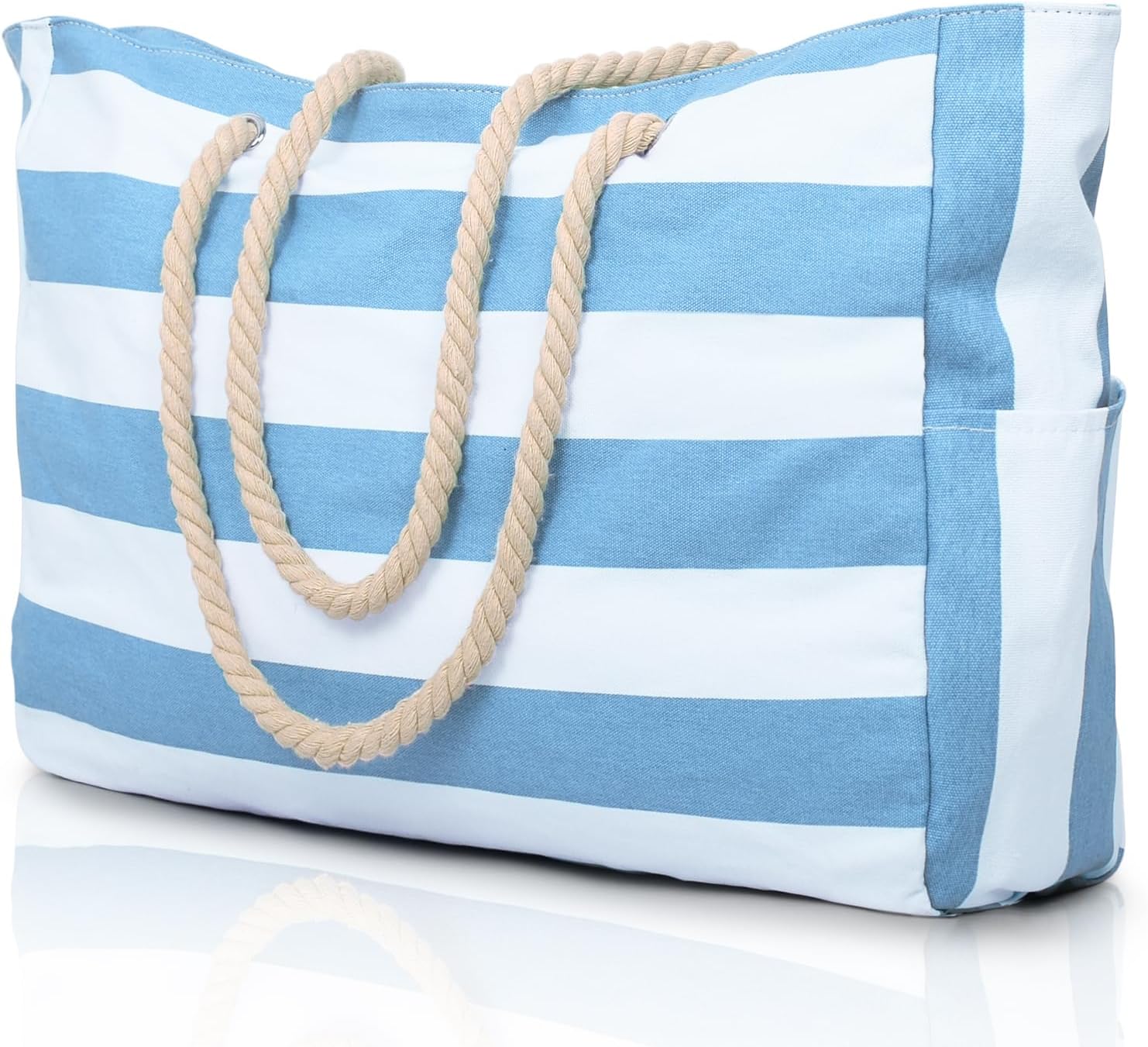 Large zippered waterproof beach tote bag for women, perfect for travel.