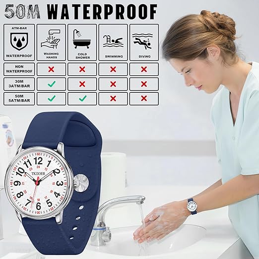 Waterproof women's watch for nurses, featuring a luminous dial and durable design.