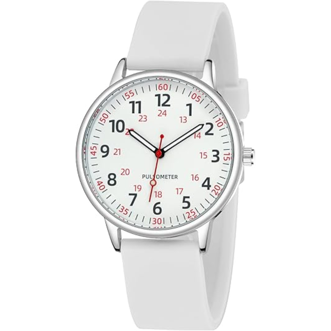 Women's waterproof nurses watch with silicone band for accurate timekeeping in healthcare settings.