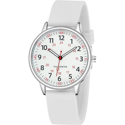 Women's waterproof nurses watch with silicone band for accurate timekeeping in healthcare settings.