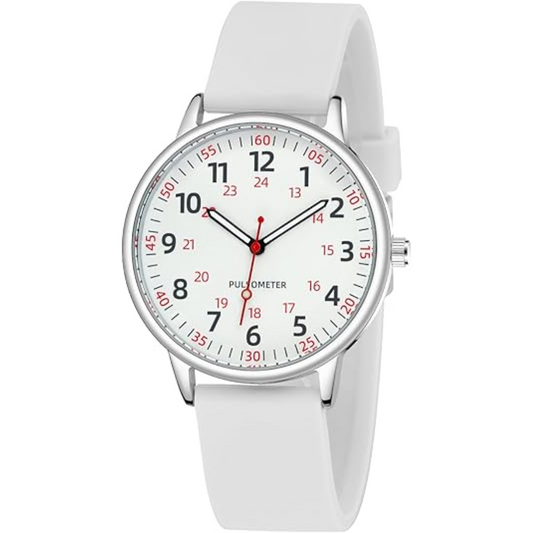 Women's waterproof nurses watch with silicone band for accurate timekeeping in healthcare settings.
