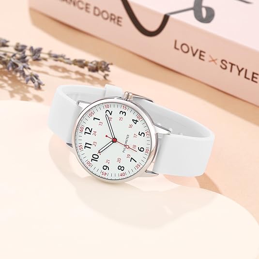 Medical analog watch for nurses, featuring a durable, easy-clean silicone strap. Essential healthcare accessory.