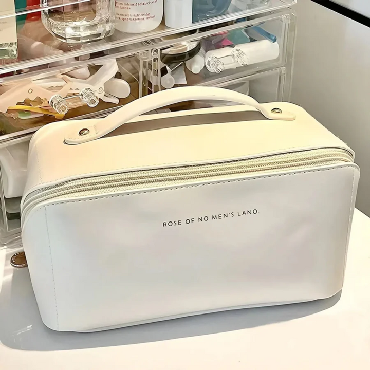 Women's waterproof travel cosmetic bag, perfect for makeup, toiletries, and beauty essentials.