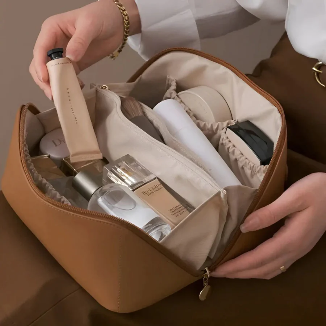Stylish waterproof cosmetic bag for women, a durable travel accessory for all beauty essentials.