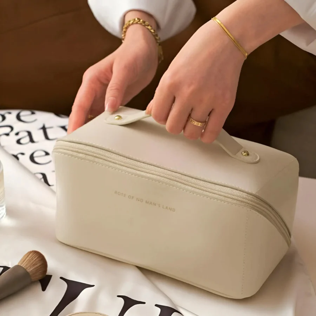 Durable waterproof makeup organizer, a compact travel bag for women's beauty & toiletry storage.