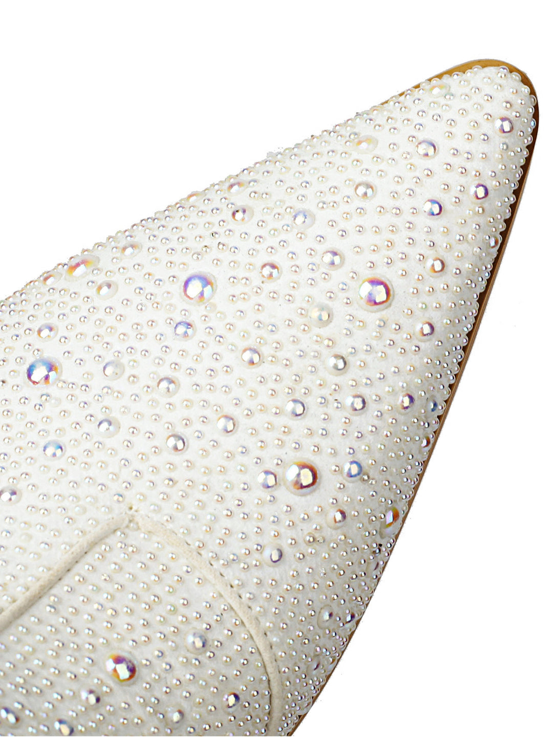 Ankle-height white boots adorned with pearls and sparkling rhinestones for brides.