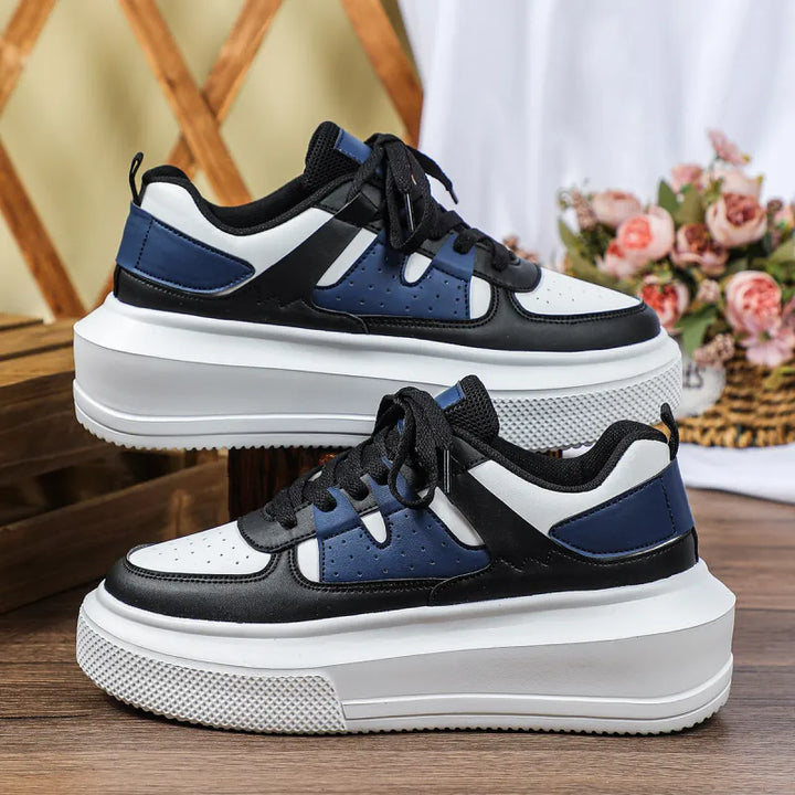 Woman wearing comfortable women's perforated platform sneakers, ideal for casual everyday wear.