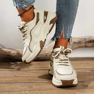Women's modern platform sneakers with a high thick sole for an elevated look. Casual, comfortable, and stylish.