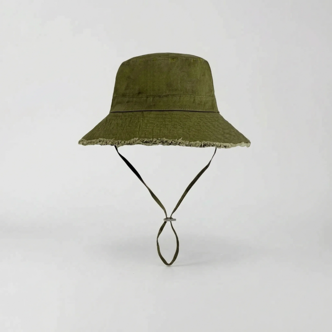 Comfortable women's wide brim bucket hat designed for ultimate sun protection & summer style.