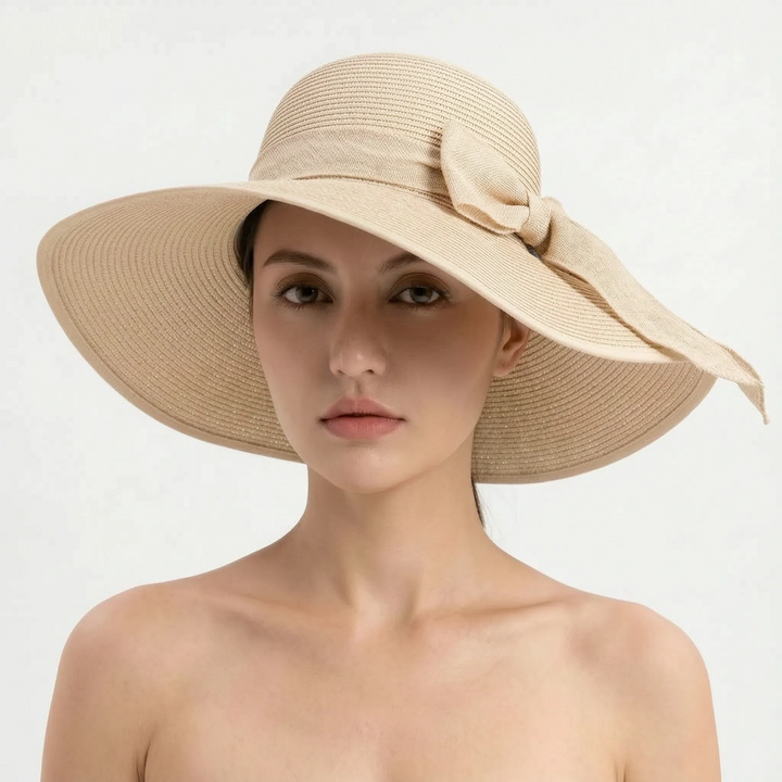 Durable and foldable wide brim sun hat for women, great for beach, pool, and travel.