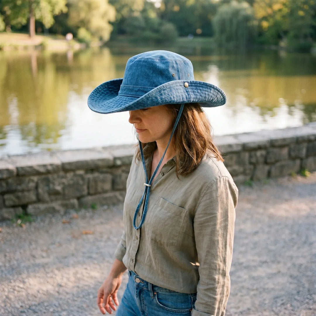 Women's wide brim sun hat, stylish & adjustable bucket hat for outdoor activities, beach, travel, and summer.