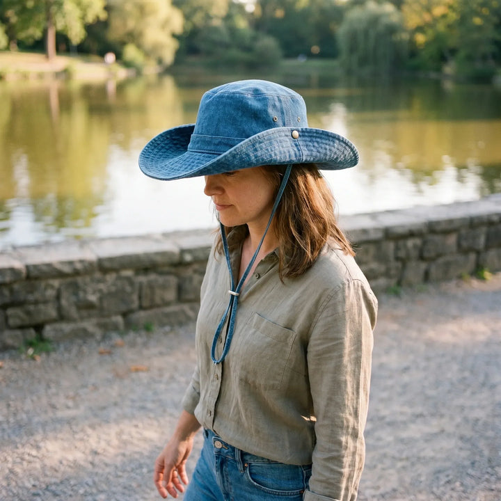 Women's wide brim sun hat, stylish & adjustable bucket hat for outdoor activities, beach, travel, and summer.