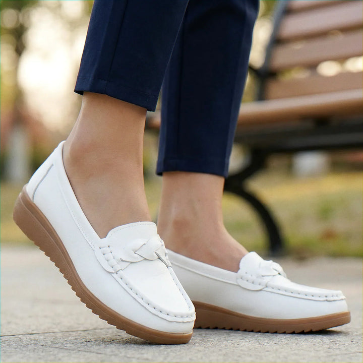 Ladies' walking shoes: comfortable, wide fit orthopedic loafers with built-in arch support & slip-on ease.