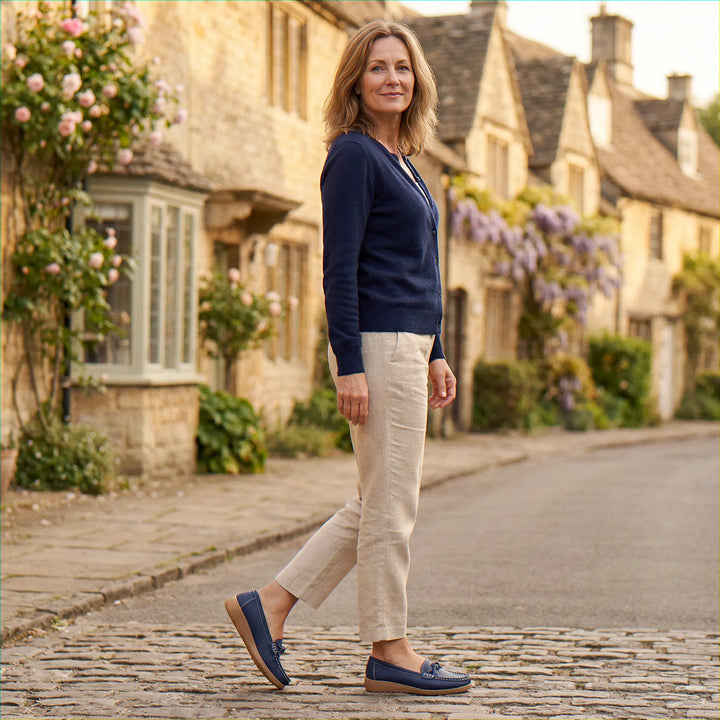 Comfortable ladies' wide fit loafers, ideal slip-on orthopedic shoes with excellent arch support.