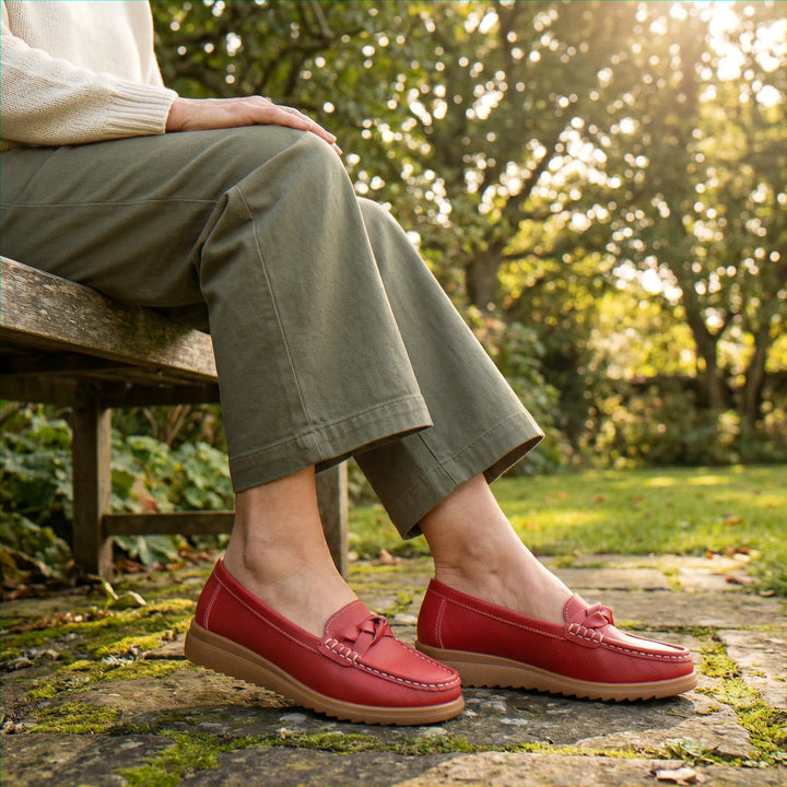 Women's casual wide fit slip-on loafers, designed for orthopedic comfort and arch support.