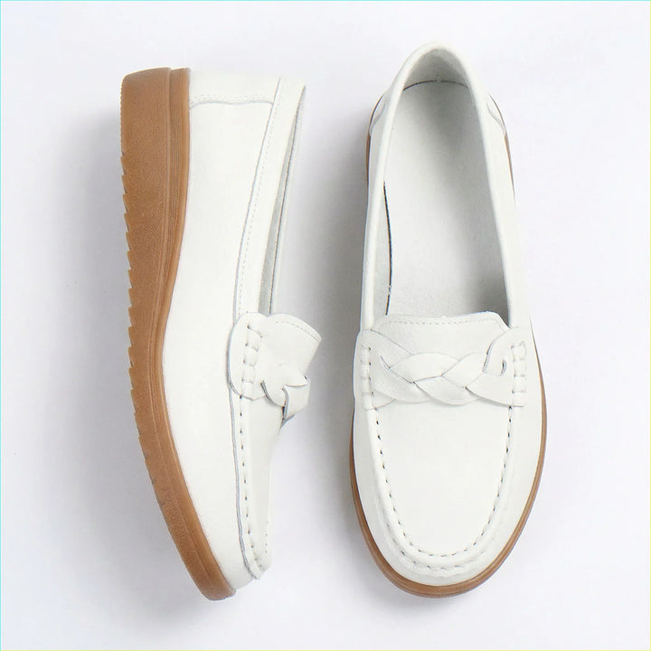 Stylish ladies' loafers with arch support, designed as comfortable wide fit orthopedic footwear.