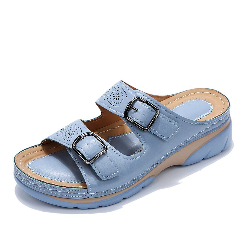Women's wide fit orthopedic sandals with cushioned sole & arch support for comfortable summer walking.