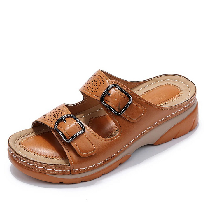 Stylish women's wide fit orthopedic summer sandals, great for walking with foot health support.